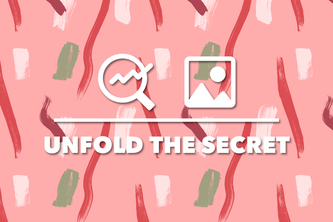 SEO-themed icons with 'Unfold the Secret' text on a patterned background